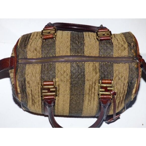 Fendi Pequin Brown Canvas and Leather Satchel Top Handle Key Quilted - Picture 3 of 12